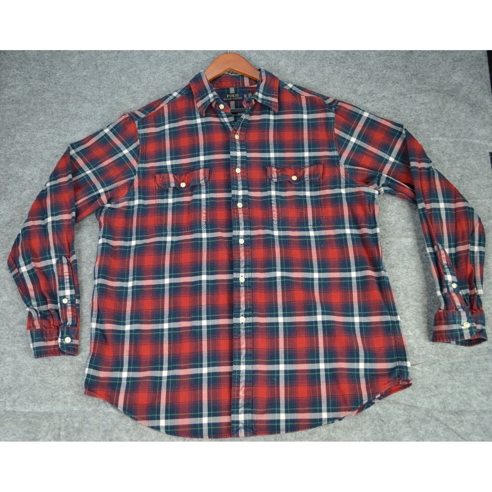 Polo‎ Ralph Lauren Red Plaid LS Button Down Front Flannel Shirt Mens Size XL